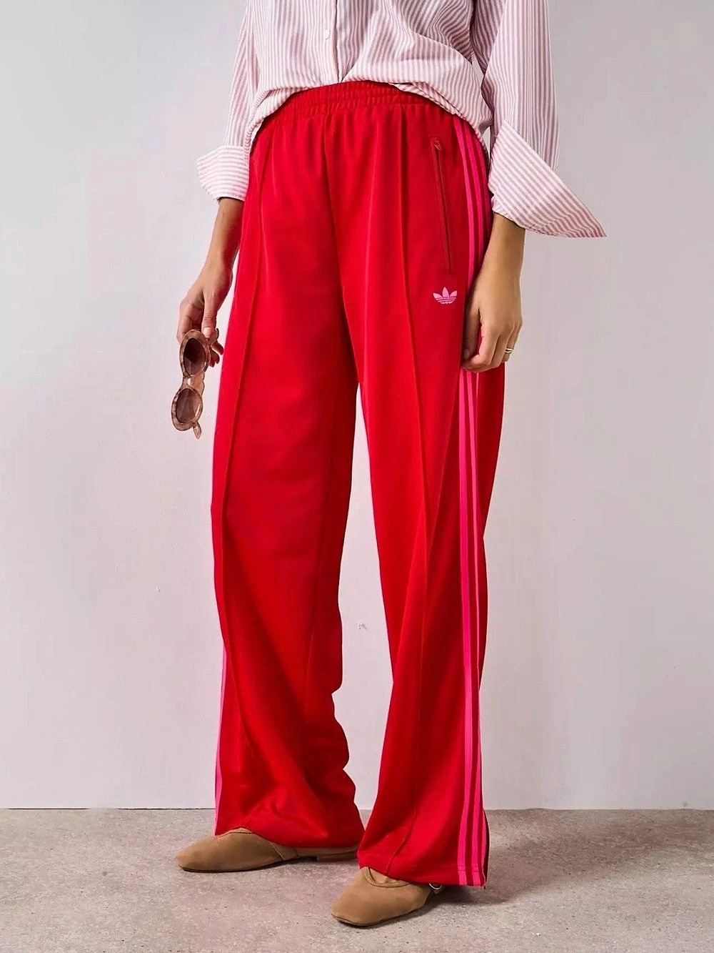 Adidas Originals Women’s Firebird Track Pants XS Red Pink Wide Leg NWT